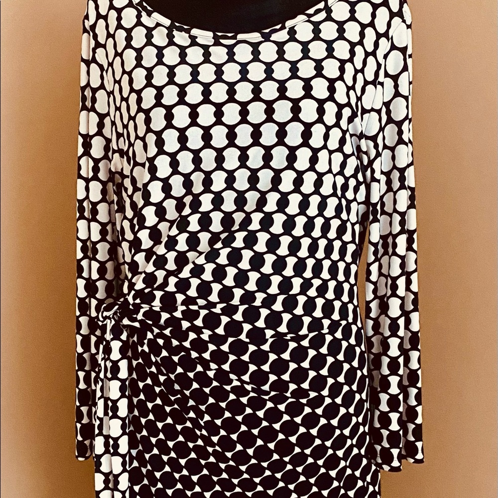 Talbots black & white hombre faux tie dress, Size 12